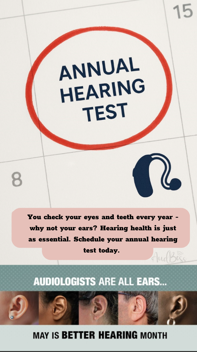 You check your eyes and teeth every year - why not your ears Hearing health is just as essential. Schedule your annual hearing test today. (2)
